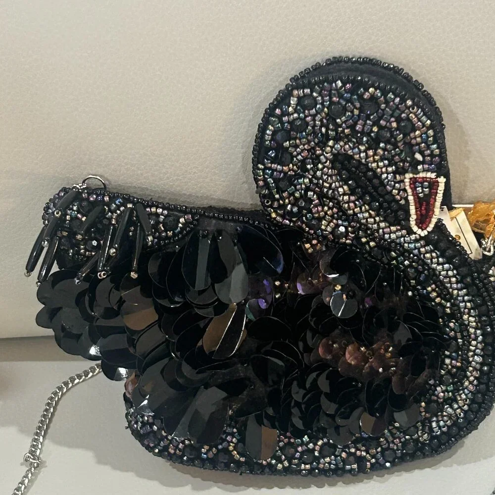 From India to You Black Swan Beaded Sequin Bag Crossbody Tik Tok Viral RARE NWT